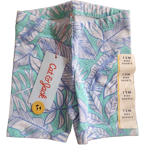New! Cat & Jack Girl’s Bike Shorts Blue Tropical Print - Picture 2 of 2